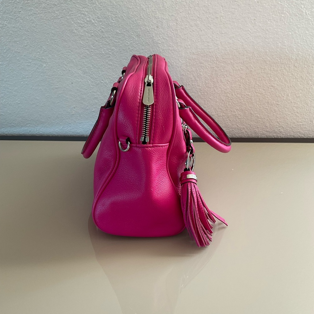KORS Michael Kors Hot Pink Leather Satchel with Tassel - Picture 3 of 6